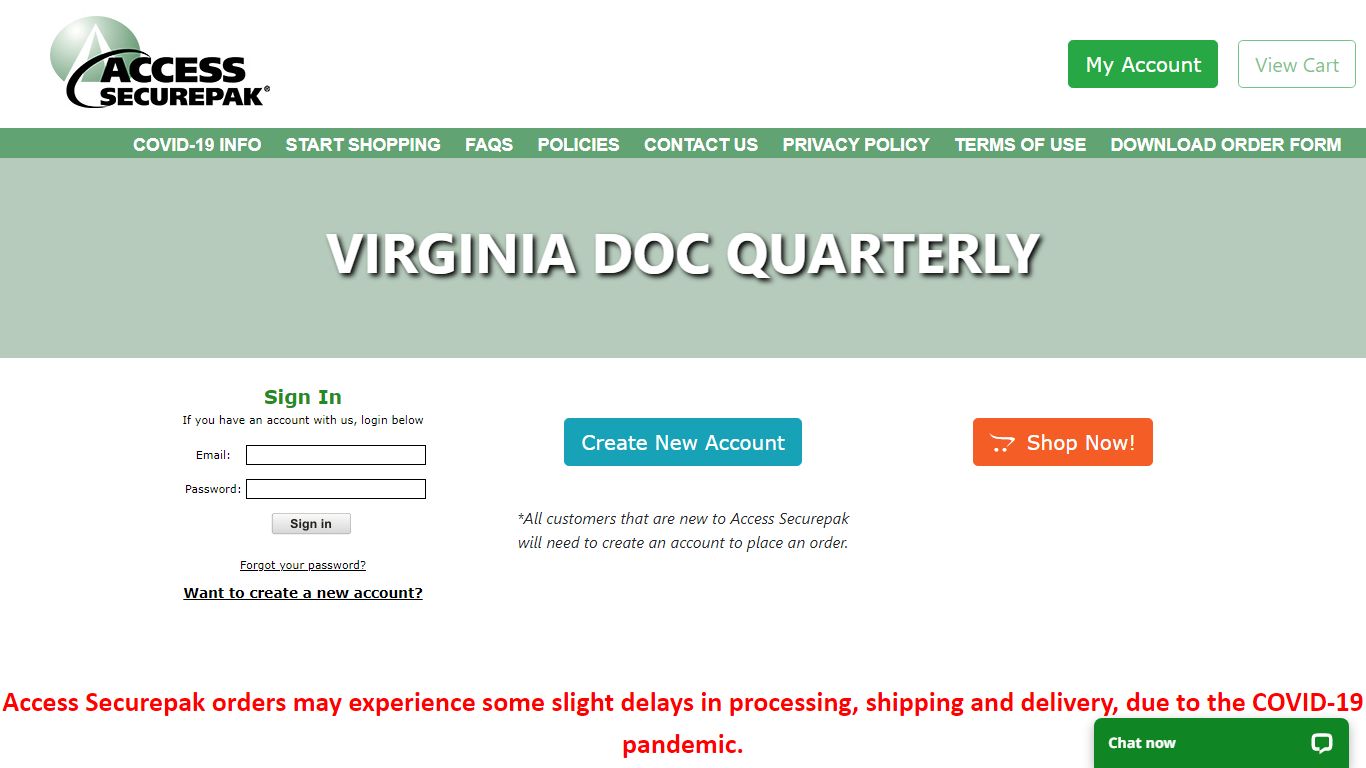 Virginia DOC Quarterly Package Program - Access Securepak